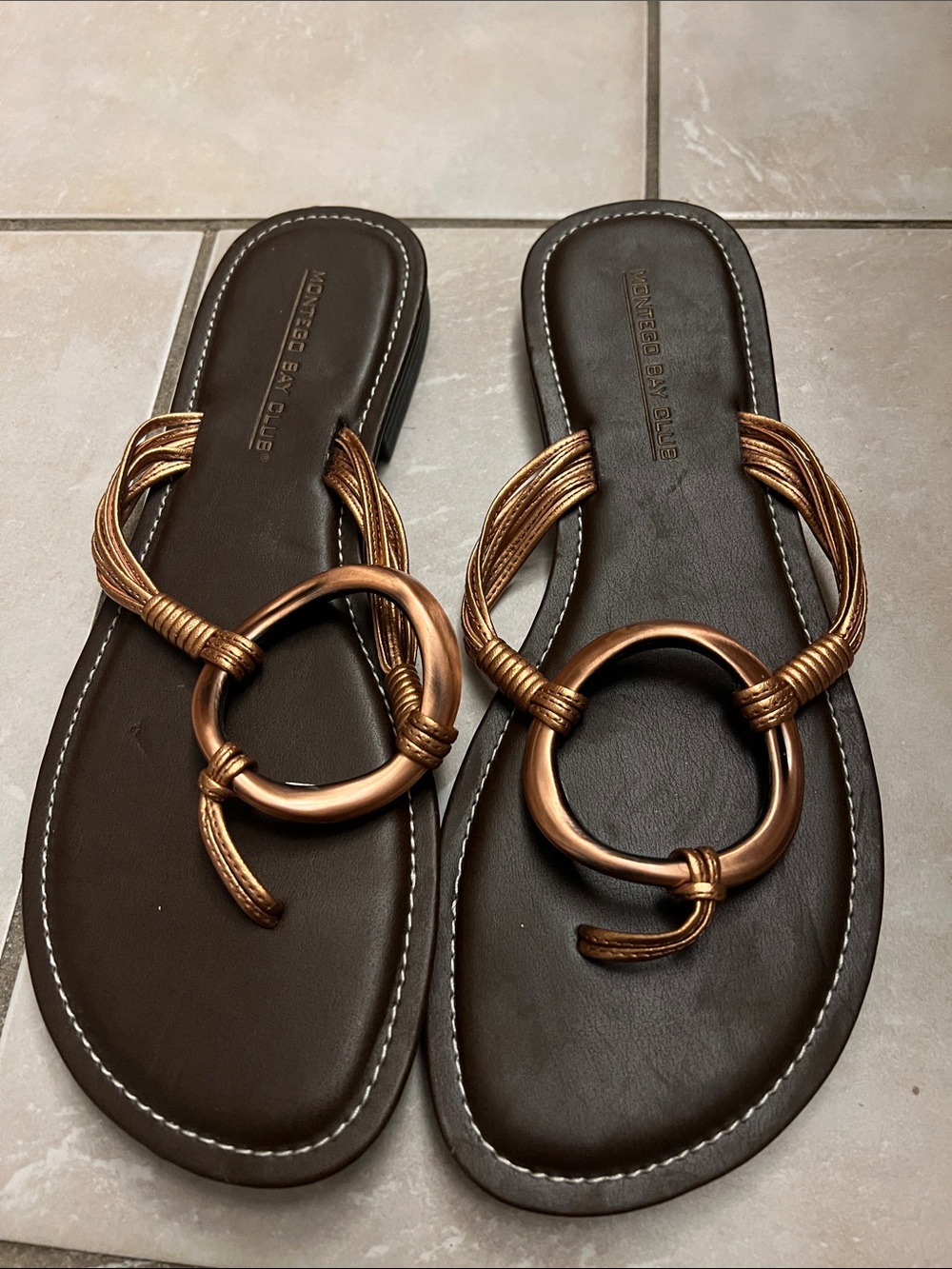 Montego Bay Club Brown Sandals with Bronze Ring Accent